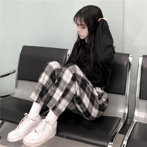 

women's pants & capris drop harajuku plaid for women trousers 2021 streetwear woman harem autumn ladies causal plus size, Black;white
