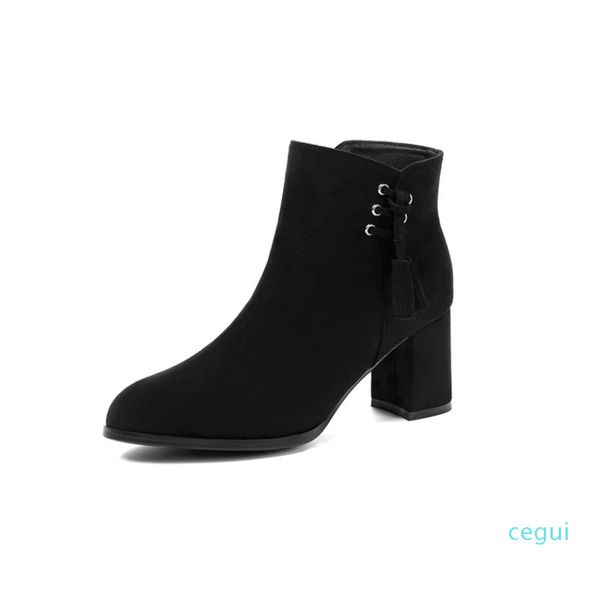 

2021 autumn winter high heel martin boots short tube side zipper, Black