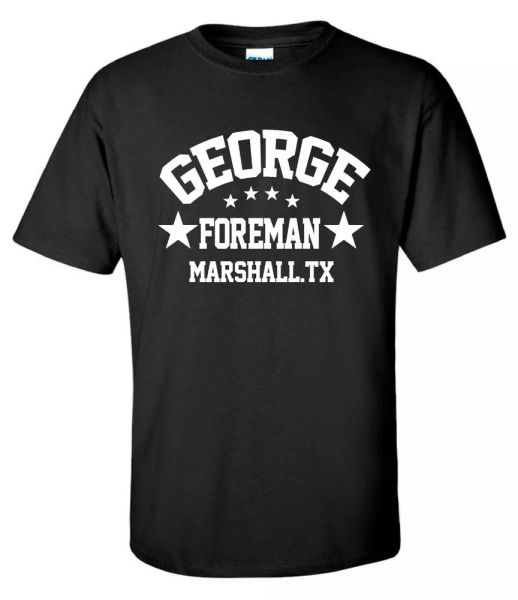 

george foreman heavyweight champion boxing gym training mens t-shirt, White;black