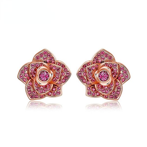 

stud custom original ins rose crystal earrings, Golden;silver