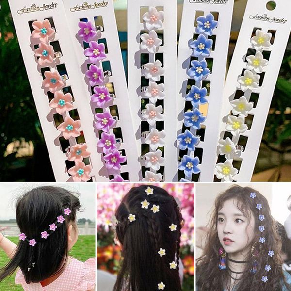 

hair accessories 10pcs small flower buckle clips women girls hairpins fashion diy styles holder pins headdress, Slivery;white