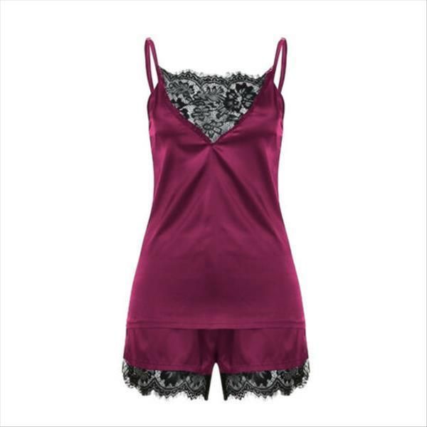 

uk summer pajamas womens sleepwears silk pijamas deep v sling set, Black;red
