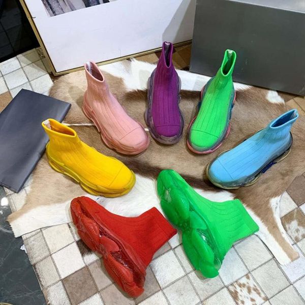 

boots 2021 women men sock dad shoes fashion platform comfortable round toe slip on mixed color designer, Black