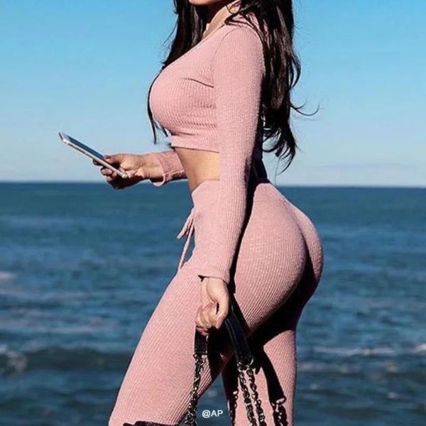 

summer girl female europe short exposed navel hooded sweatshirt + elasticity knitting calf pants sheath set e192 women's tracksuits, Gray