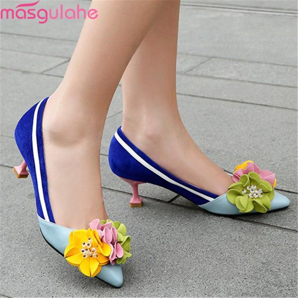 

masgulahe 2021 arrival high heels shoes sheepskin women pumps stiletto pointed toe ladies dress, Black