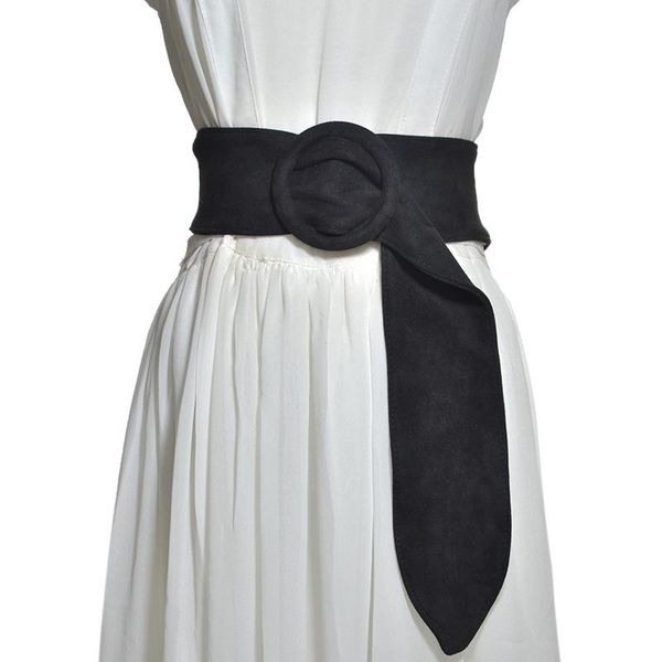 

design suede wide belts female dress women decorate coat sweater waistband fashion velvet belt circle knot, Black;brown