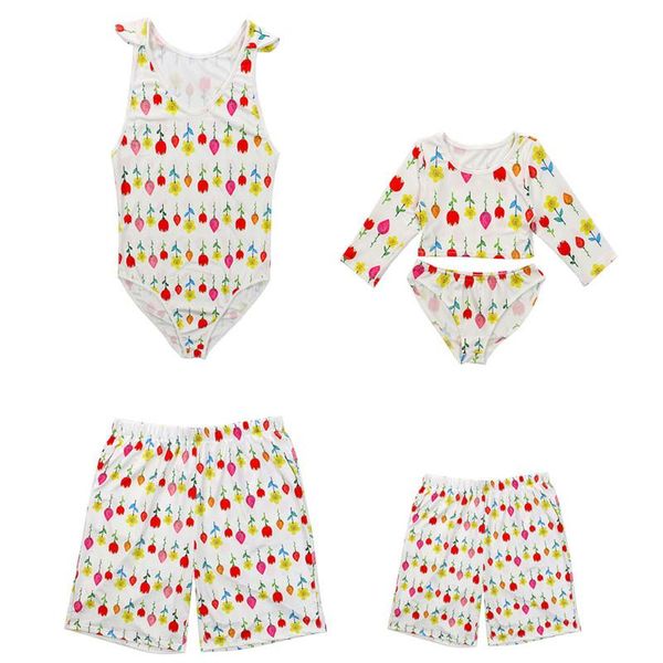 

women's swimwear family matching bikini swimsuit mother father kids girls boys floral bikinis biquini bathing suit, White;black