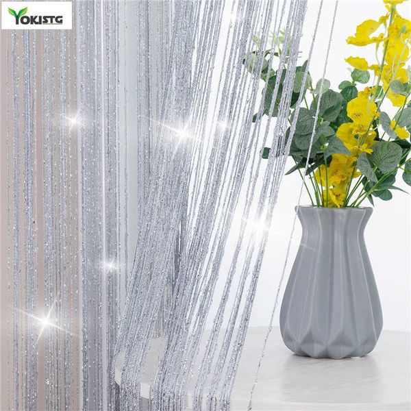 Yokistg 300x260cm Shiny Tassel Stripe Cortina para sala de estar quarto divisor Valance Valance Divisor Decoração de Casa Linha Cortinas 210712