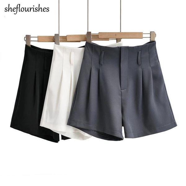 

women's shorts 2021 summer women elegant high waisted loose office lady knee length white black bottoms zipper