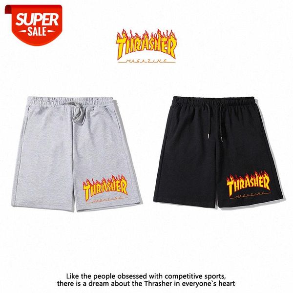 

brand-based flame letter printing couple pull-out sports casual five-point pants #wj59, Black