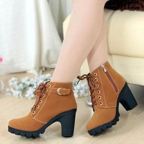 

plus size 35-41 winter casual women pumps warm ankle boots waterproof high heels snow 2021 shoes botas patent muje, Black