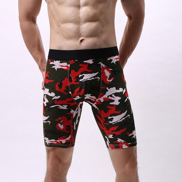 

underpants men long boxer shorts cotton camouflage print breathable underwear sports men's lengthened pants, Black;white
