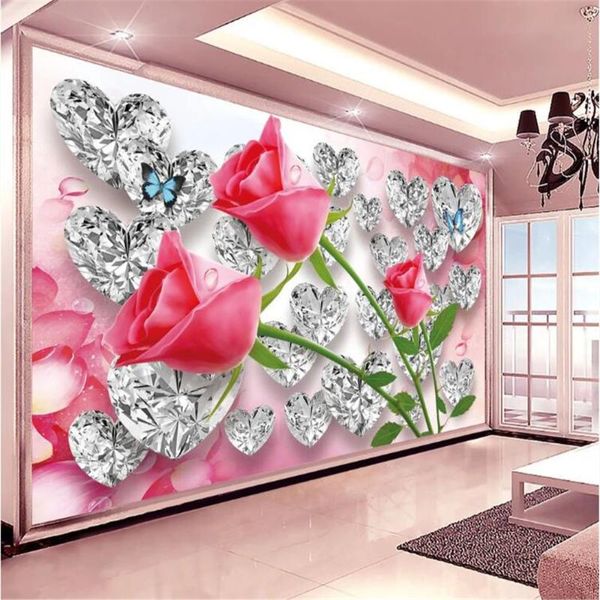 

milofi customized 3d po wallpaper mural diamond rose love three-dimensional romantic tv home decoration background wall wallpapers