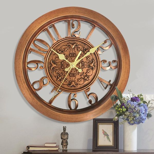 

european retro wall clock home round 11 inch living room creative quartz antique decor clocks