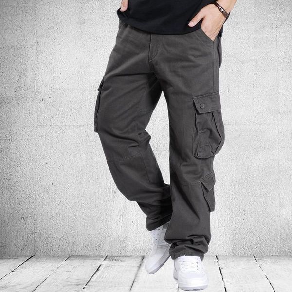 

men's pants men cargo mens loose army tactical multi-pocket trousers pantalon homme big size 42 male military overalls, Black