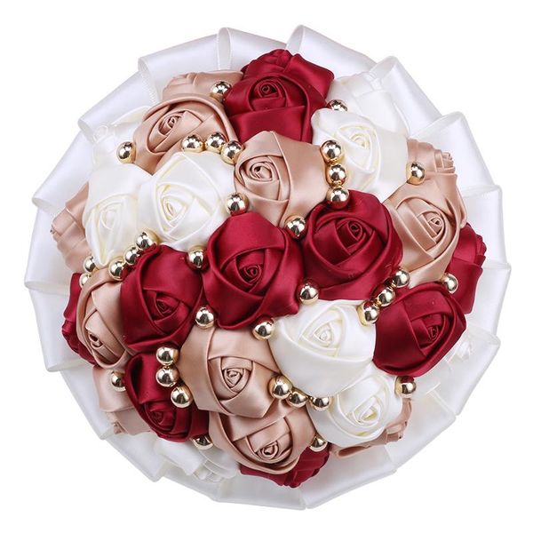 

golden pearl bride and bbridesmaid holding bouquet satin rose wedding supplies w302 decorative flowers & wreaths