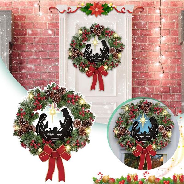 

decorative flowers & wreaths lighted christmas scene wreath decoration glowing xmas festival hanging decor romantic lighting