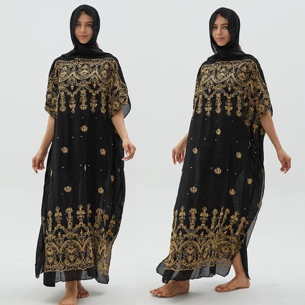 

ethnic clothing chiffon middle east abaya women's africa embroidered casul turban dresses traditional saudi maxi kaftan dashiki kl03#, Red