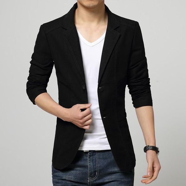

men's suits & blazers 2021 slim fit casual jacket cotton men blazer single button black mens suit patchwork coat male suite, White;black