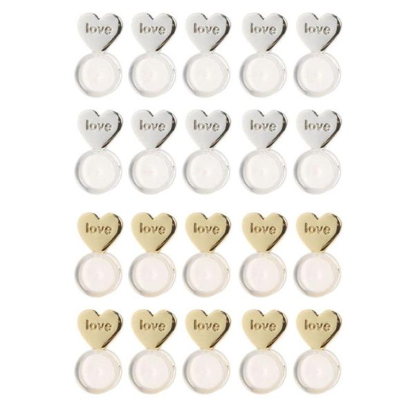 

20pcs heart love magic earring lifters lifts backs adjustable hypoallergenic nuts ear lobe support stud, Golden;silver