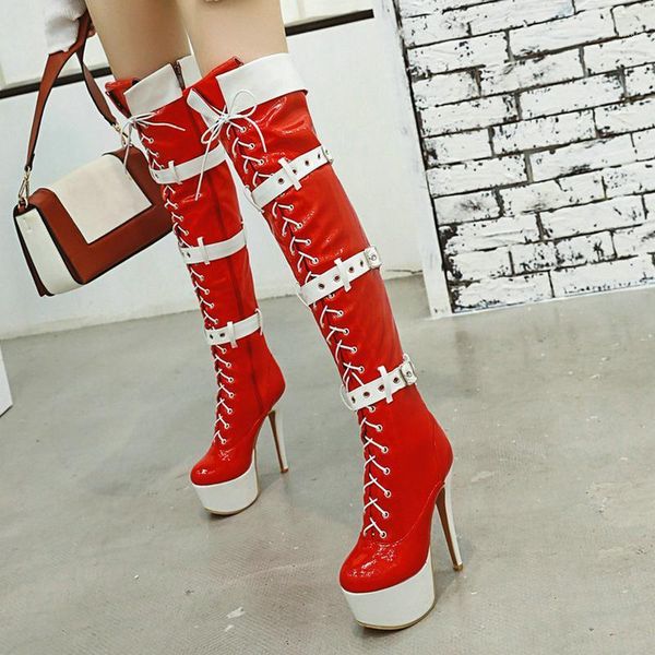 

boots 2021 pu leather women over the knee platform thin high heel long female party black red white1