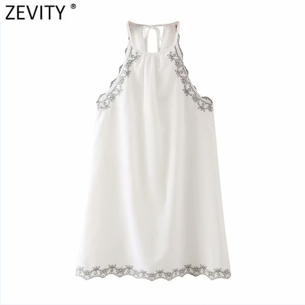 

women fashion edge embroidery white halter dress female chic sleeveless lace up beach style a line summer vestido ds8201 210420, Black;gray