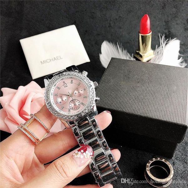 

2021 luxury m brand watch casual women watches diamond fashion dress designer stainless steel strap quartz movement, Slivery;brown