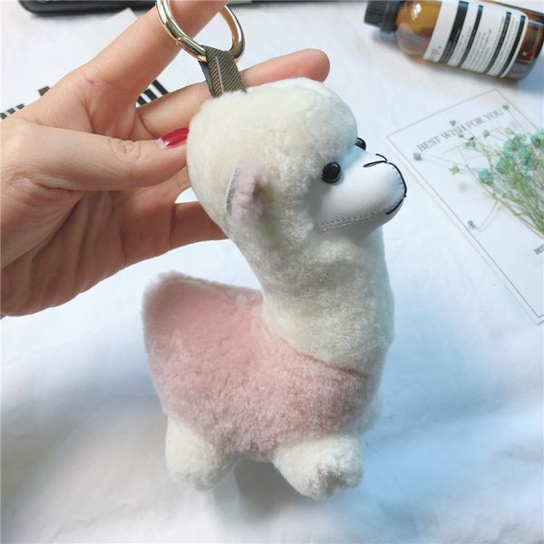 

cute alpaca bag pendant small wool fur key ring personalized, Silver