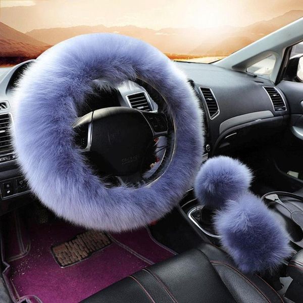 

cushion/decorative pillow 3pcs/set winter wool car steering wheel cover long australian heated fur handbrake gear shifter