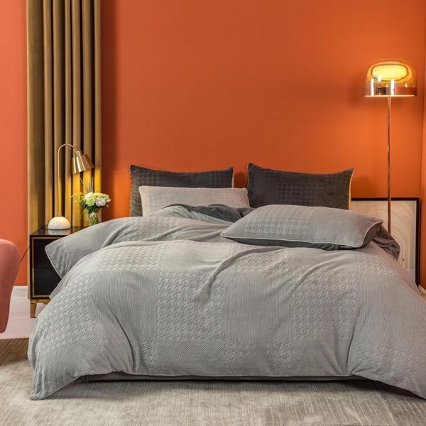 

bedding sets luxury ultra soft plush shaggy crystal velvet grid carved duvet cover warm comfor bed sheet and pillow shams
