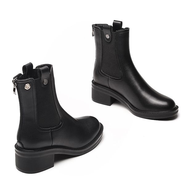 

retv womens boots work boots women genuine leather boots martens autumn botas mujer female comfortable shoes big size 41 42 43, Black