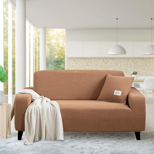 

chair covers stretch sofa slipcover, solid color couch cover, spandex jacquard fabric with small checks, 3 seat cover 1 pillowcase