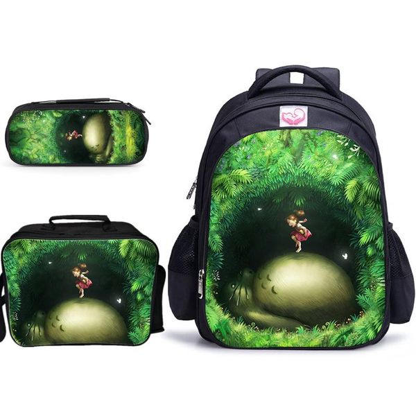 

backpack 3 pcs/set 16 inch my neighbor totoro children school bags boys girls orthopedic backpacks book satchel mochila