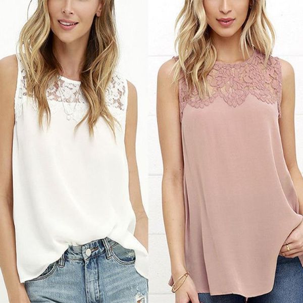 

womens blouses summer office women shirts floral lace chiffon blouse shirt sleeveless female crochet pink white
