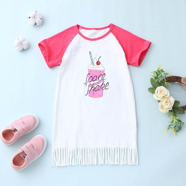 

girl's dresses baby girls casual dress cotton kids clothes summer short-sleeved ice cream cartoon tassels skirt b6645, Red;yellow