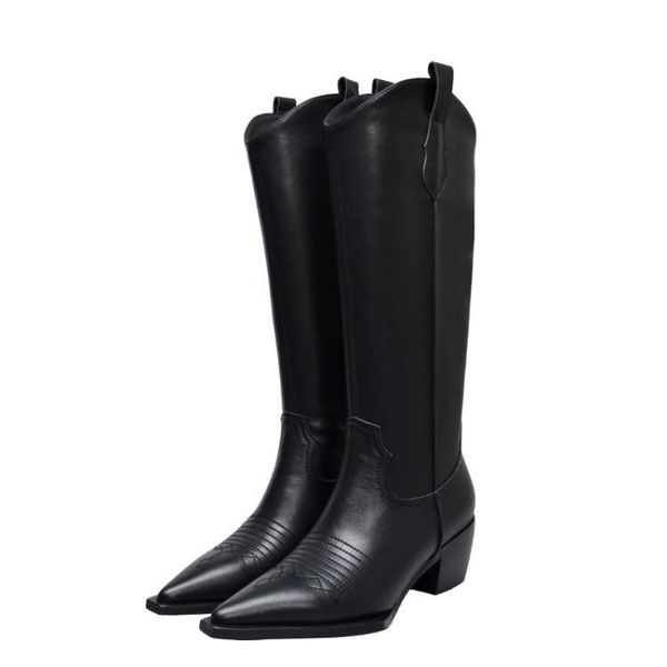 

boots heel woman genuine leather inside all-match will code sharp thick knight, Black