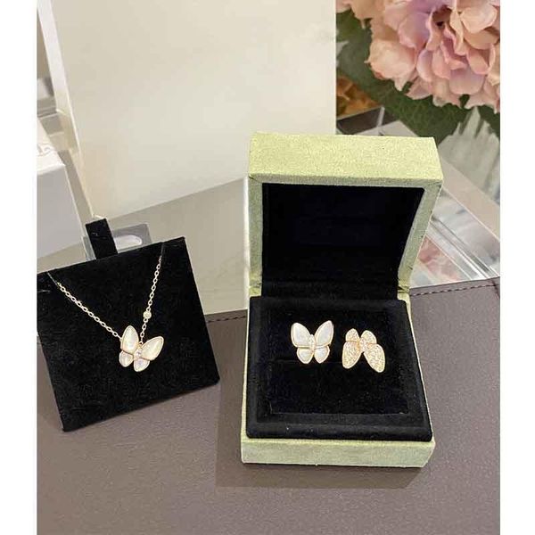 

earrings & necklace cosmicchic women jewelry sets bow diamond electroplated 18k gold white butterfly double-butterfly ring, Silver
