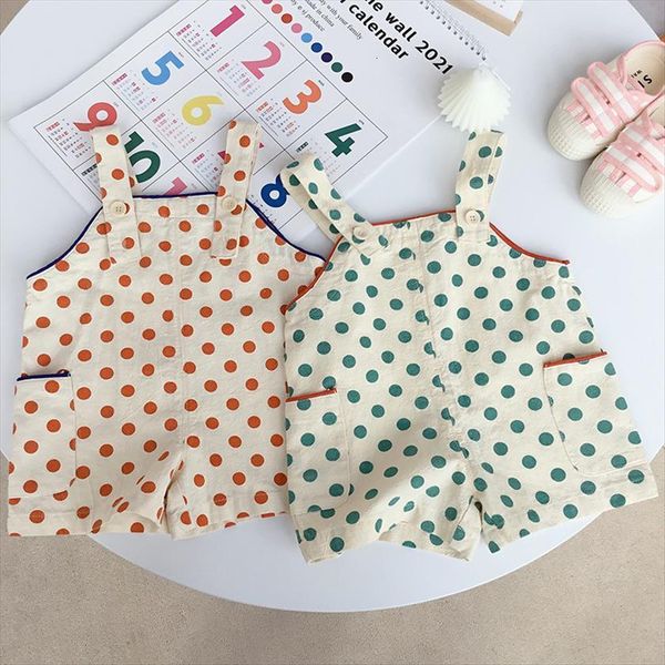 

summer kids overalls dot girls shorts korean casual children clothes, Blue