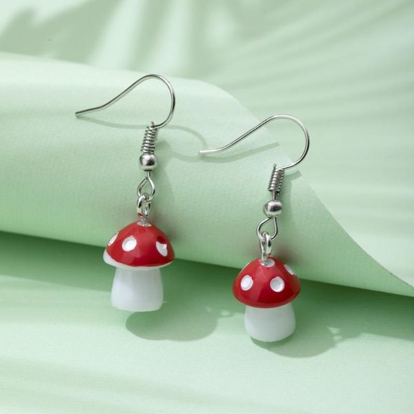 

dangle & chandelier red dainty spotted mushroom drop earring for women girls korea plastic handmade simulated plant hook jewelry accessories, Silver