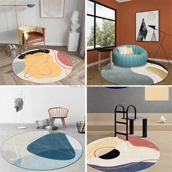 

simple nordic geometry morandi color yellow blue green block living room bedroom hanging basket chair round floor mat carpet carpets