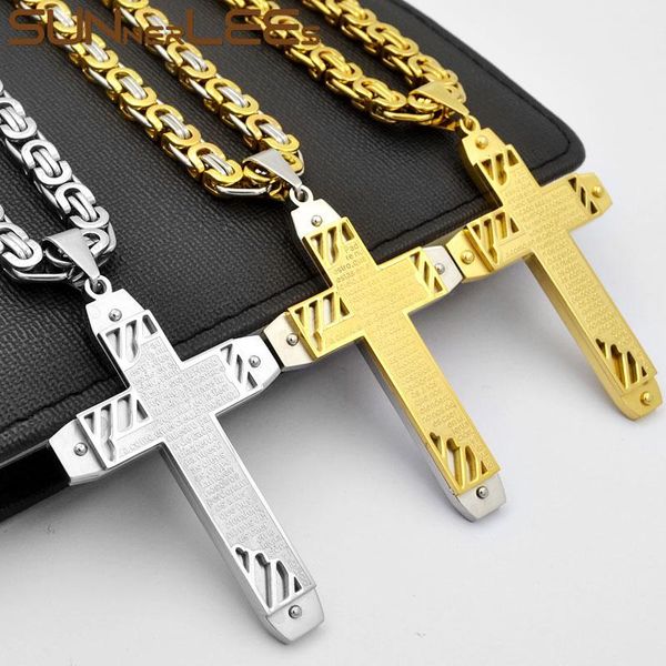 

pendant necklaces sunnerlees stainless steel jesus christ cross necklace byzantine link chain silver color gold plated men boy gift sp240