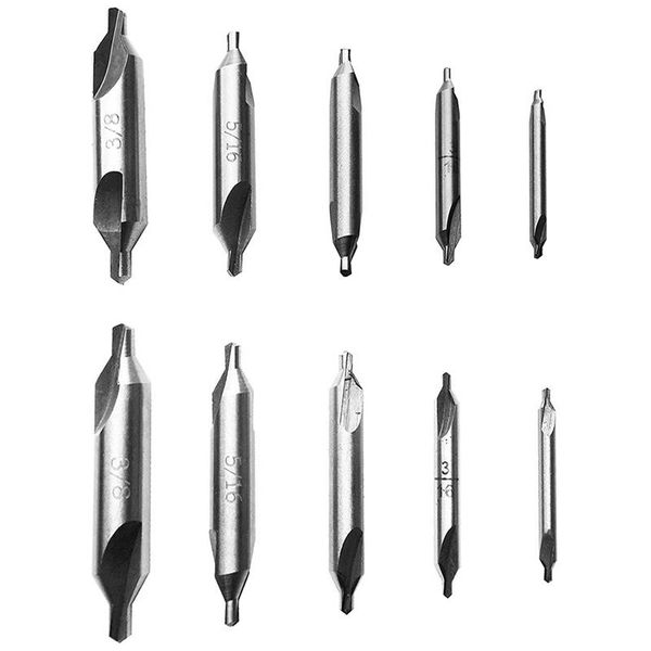 

professional drill bits gtbl 10-pack center bit combined countersink lathe grinding tool set hss 60 degree 1/8 inch 3/16 1/4 5/16