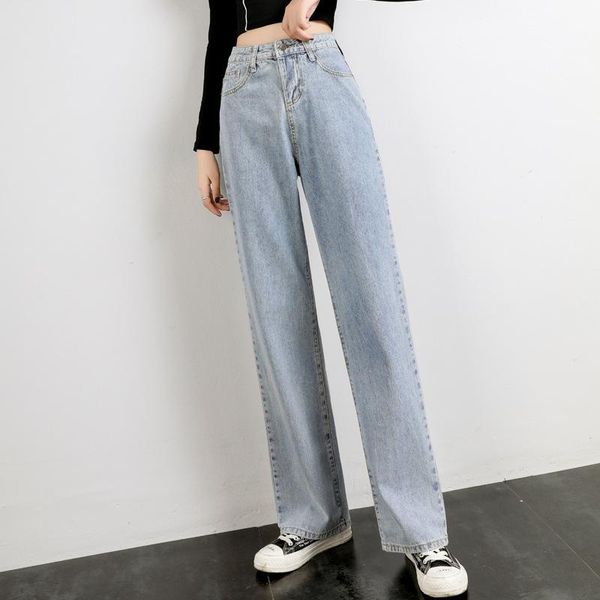 

high waist loose comfortable jeans for women plus size fashionable casual straight pants mom washed boyfriend 2021 women's, Blue
