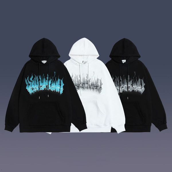 

flame american letter street terry fried hoodie high street guochao spring and autumn loose couple casual coat 90nw jd25, Black