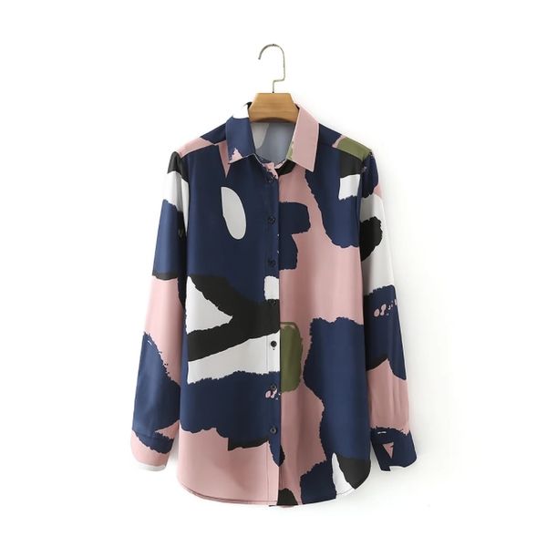 

women tie dye printing loose shirt female long sleeve blouse casual lady turndown collar blusas s8782 210430, White