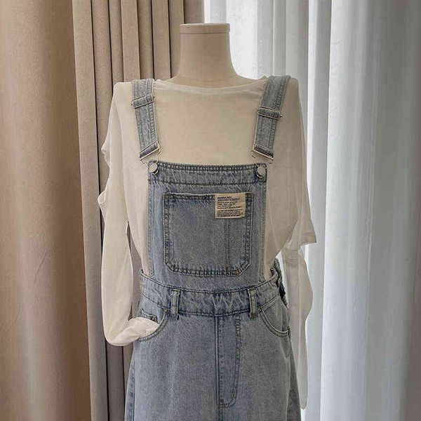 

women's jeans label denim suspenders 2022 summer suspender pants wide legs versatile loose pant's fashion, Blue