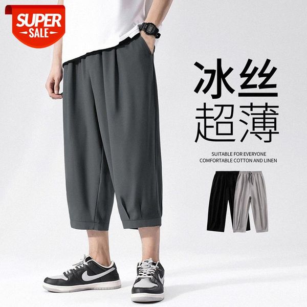 

ice silk cropped trousers men's sports casual shorts solid color thin loose outer wear trendy pants #qj2e, Black