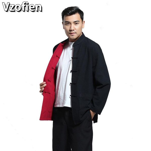 

ethnic clothing traditional chinese tang suit hanfu jacket solid color madarin collar outerwear cotton linen blouse, Red