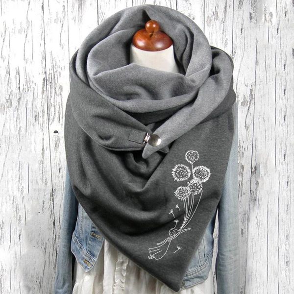 

scarves 2021 autumn winter scarf for women flower printing button soft wrap casual warm shawls foulard femme neck bandana, Blue;gray