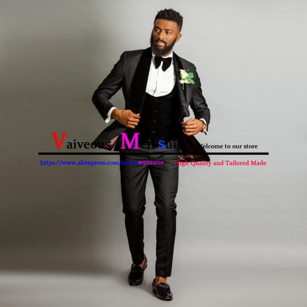 

men's suits & blazers mens wedding formal black velvet collar tuxedo 3 piece groom wear party dress costume homme (jacket+vest+pants) b, White;black